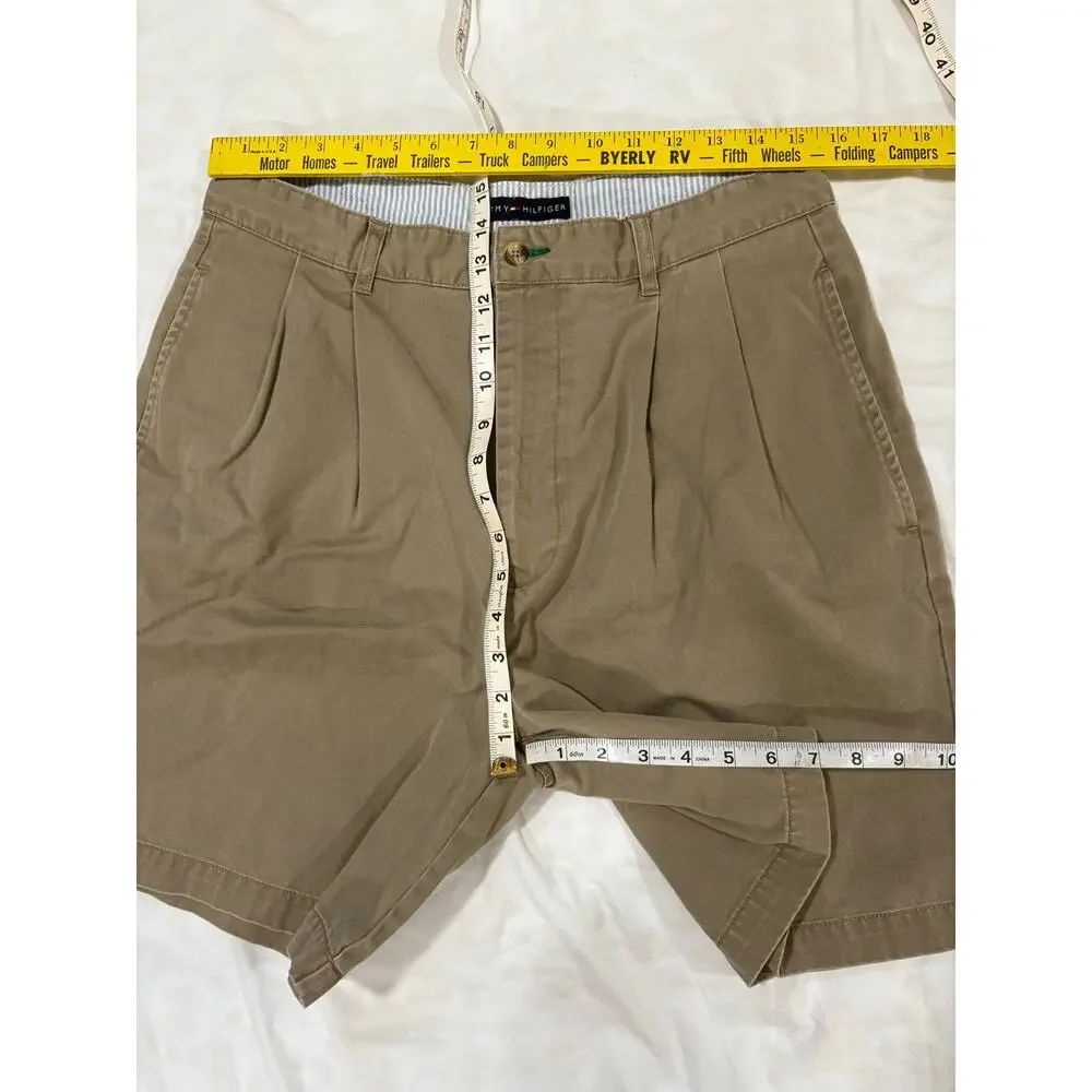 Tommy Hilfiger 100% Cotton Khaki Pleated Men’s Shorts Size 34